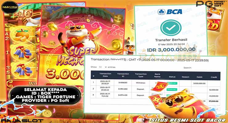 Bok menang Fortune Tiger Rajaslot 18 Mei 2025