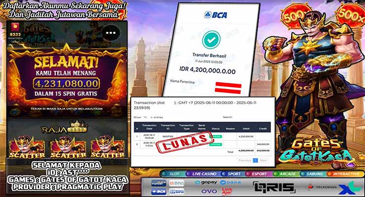 Bukti kemenangan slot Gates of Gatot Kaca di Rajaslot