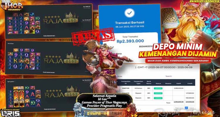 SIP menang slot Power of Thor Rajaslot 8 Juni 2025