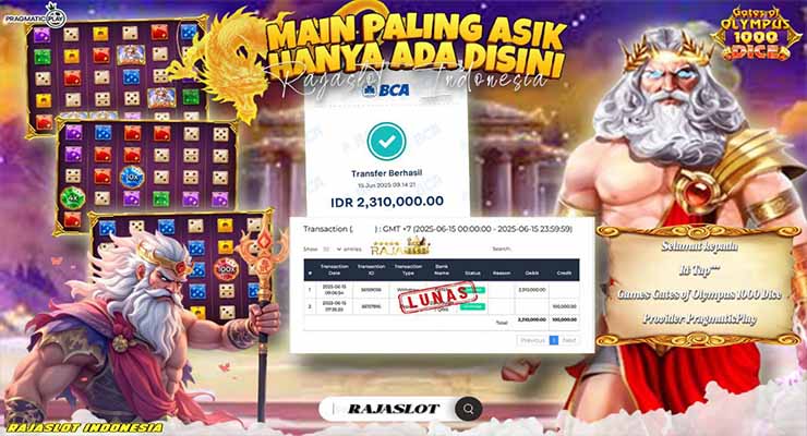 Bukti Menang Gates of Olympus 1000 Dice di Rajaslot