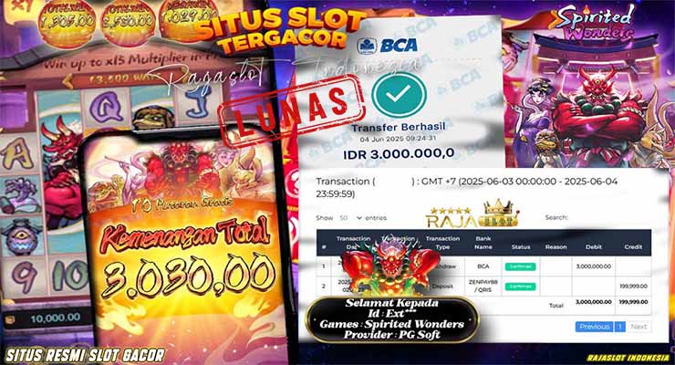 EXT menang slot Spirited Wonders Rajaslot 4 Juni 2025