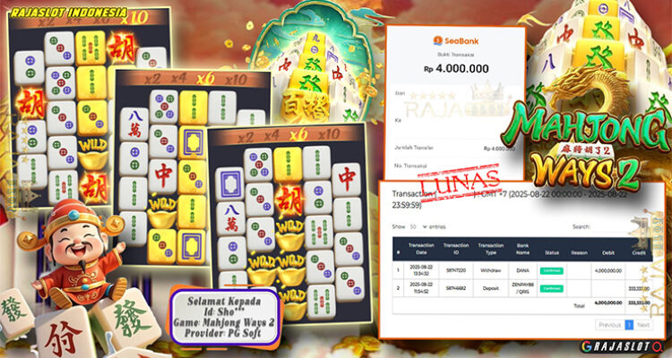 menang Mahjong Ways 2 10x Free Spins — Rajaslot Rp3.950.000 (ID Sho***, 22-08-2025)