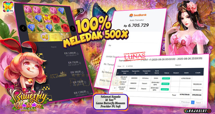 Menang Butterfly Blossom 10x Free Spins — withdraw Rp6,7 juta (Rajaslot)