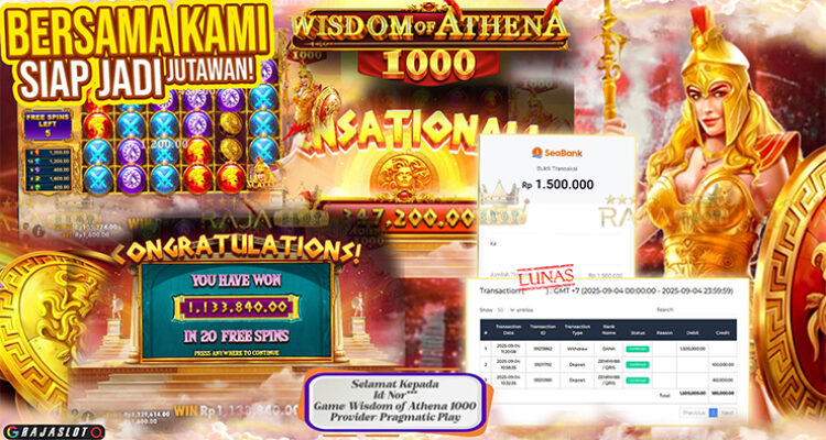 Pemain Nor*** menang Rp1,5 juta di slot Wisdom of Athena 1000 Rajaslot