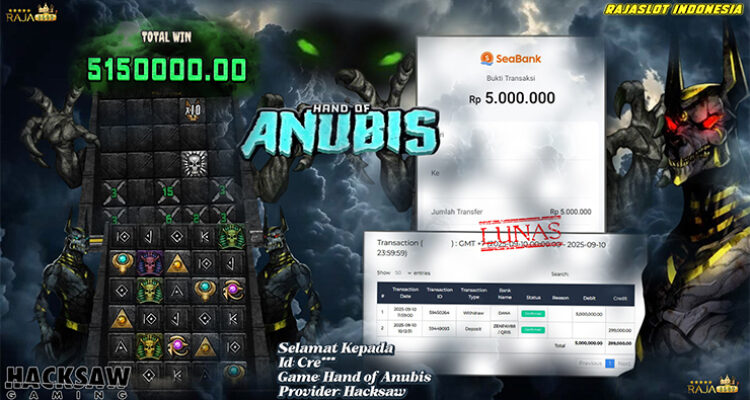 Menang Slot Hand of Anubis 10 September 2025 di Rajaslot