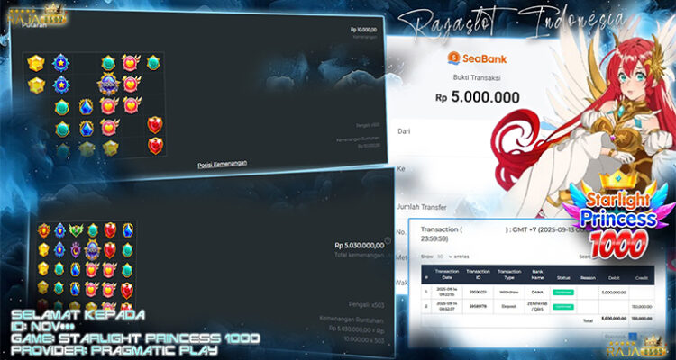 Pemain Nov*** menang Rp5 juta di slot Starlight Princess 1000 Rajaslot