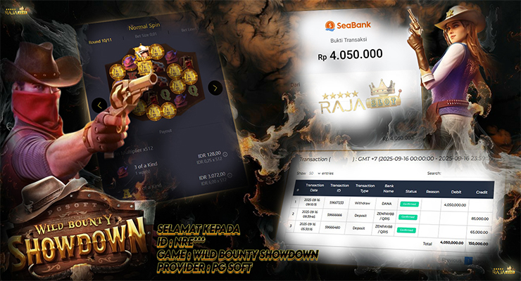 Pemain Nre*** menang Rp4,05 juta di slot Wild Bounty Showdown di Rajaslot