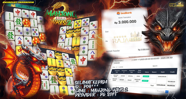 Pemain P09*** meraih Rp3.000.000 dari Mahjong Ways 2 di Rajaslot lewat 10x Free Spins