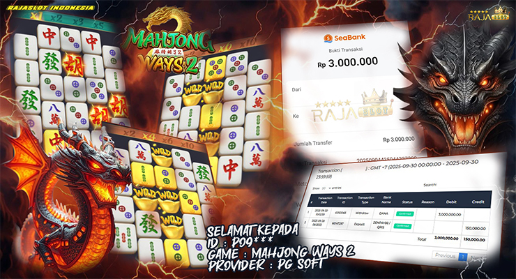 Pemain P09*** meraih Rp3.000.000 dari Mahjong Ways 2 di Rajaslot lewat 10x Free Spins