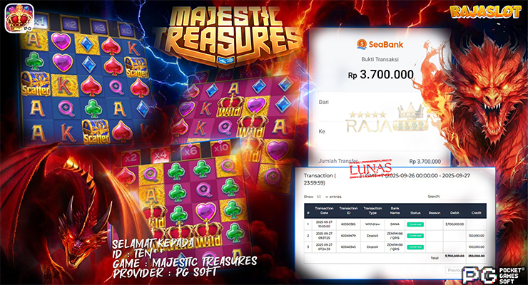 Pemain Ten*** menang slot Majestic Treasures 27 September 2025 di Rajaslot