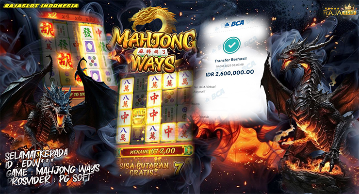 Pemain Edw*** menang Rp2,6 juta di slot Mahjong Ways PG Soft di Rajaslot