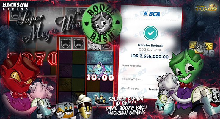 Pemain Sin*** menang Rp2,65 juta di slot Booze Bash Hacksaw Gaming di Rajaslot