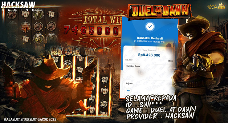 Pemain Swi*** menang Rp8,42 juta di slot Duel at Dawn Hacksaw Gaming di Rajaslot