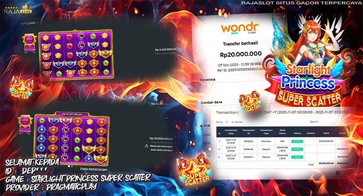Pemain raih Rp20 juta lewat Free Spins Starlight Princess Super Scatter Pragmatic Play di Rajaslot