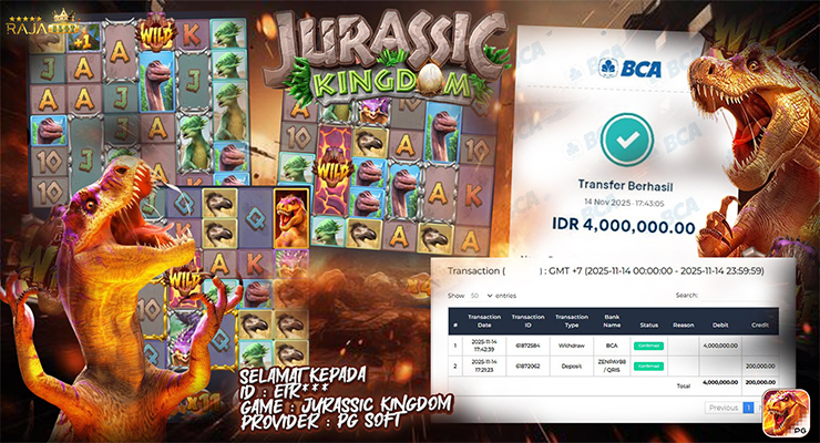 hasil menang Jurassic Kingdom 14 November 2025