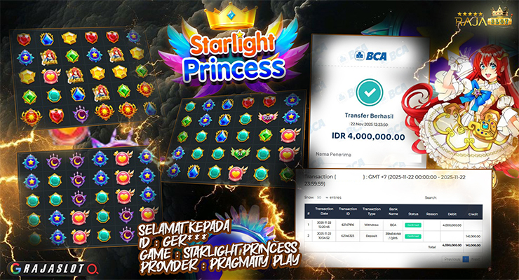 Menang Slot Starlight Princess 22 November 2025 di Rajaslot Rp4 Juta