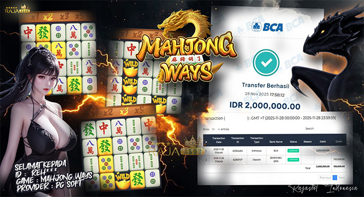 Menang Slot Mahjong Ways 28 November 2025 di Rajaslot bukti kemenangan pemain