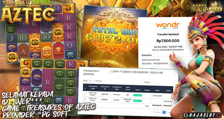 Pemain menang Rp7,5 juta lewat Free Spins Treasures of Aztec PG Soft di Rajaslot